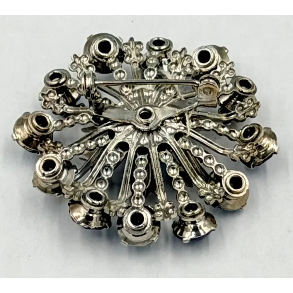 Vintage CORO Mid-Century Atomic Starburst Tiered Blue Rhinestone Brooch Pin